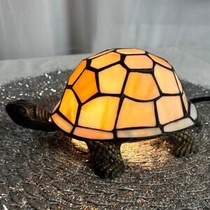 Vintage Tiffany-Style Turtle Stained-Glass Table Lamp by Ridgeport W/ Box 1990s